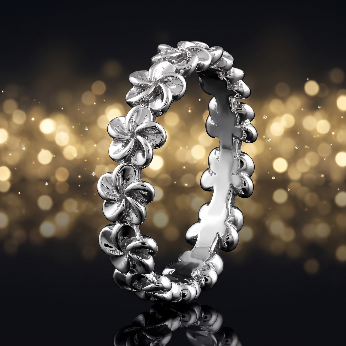 Sterling Silver 4.2mm Plumeria Flower Lei Eternity Band Ring for Women life4