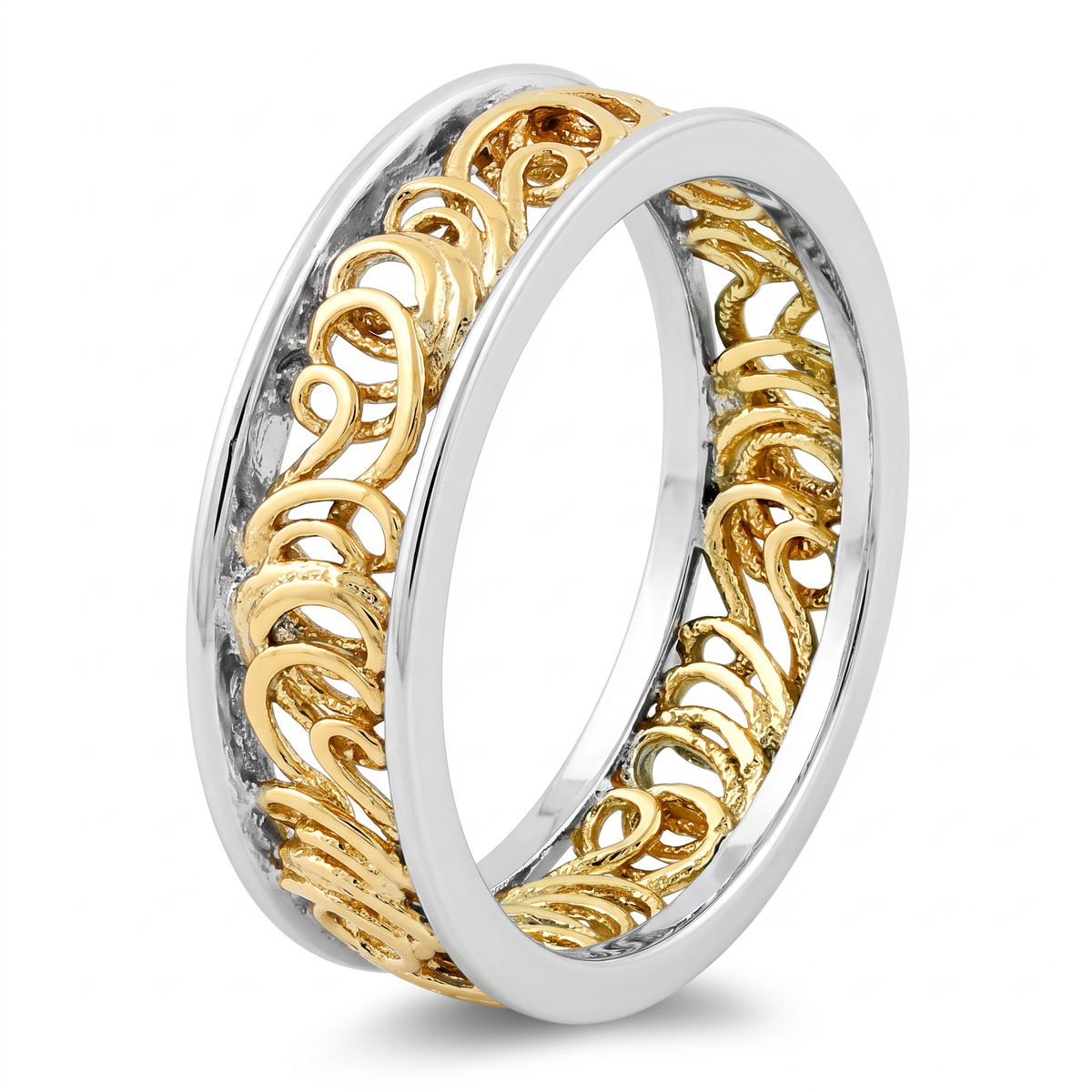 Gold Plated Sterling Silver 5mm Two Tone Swirl Eternity Ring for Women