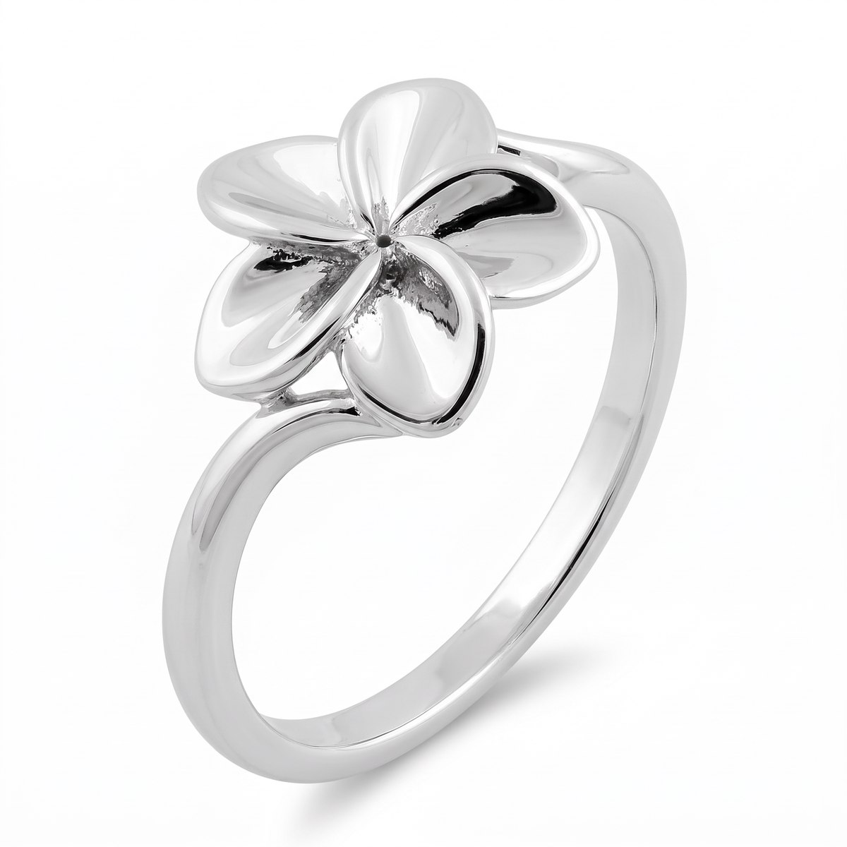 Sterling Silver Plumeria Flower Stacking Ring for Women