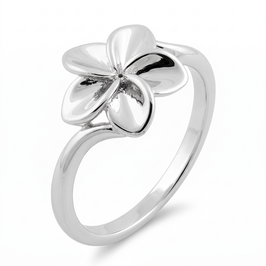 Sterling Silver Plumeria Flower Stacking Ring for Women