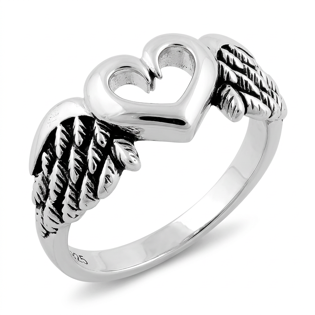 Sterling Silver Winged Heart Promise Ring for Women