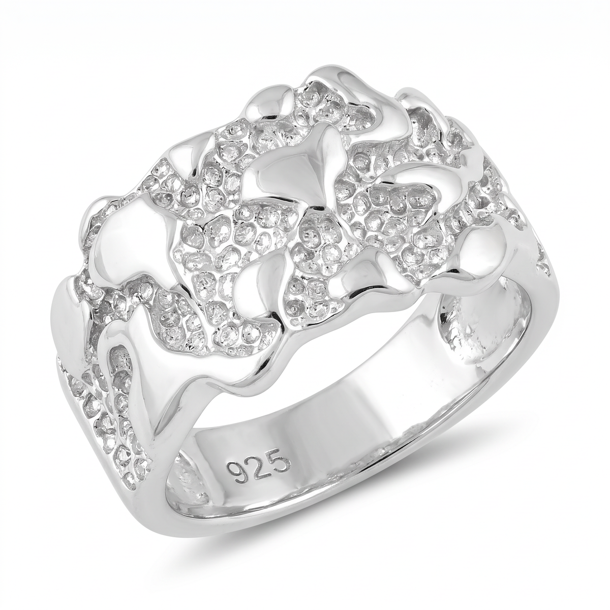 Sterling Silver 7.4mm Nugget Textured Band Ring for Men