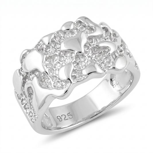 Sterling Silver 7.4mm Nugget Textured Band Ring for Men