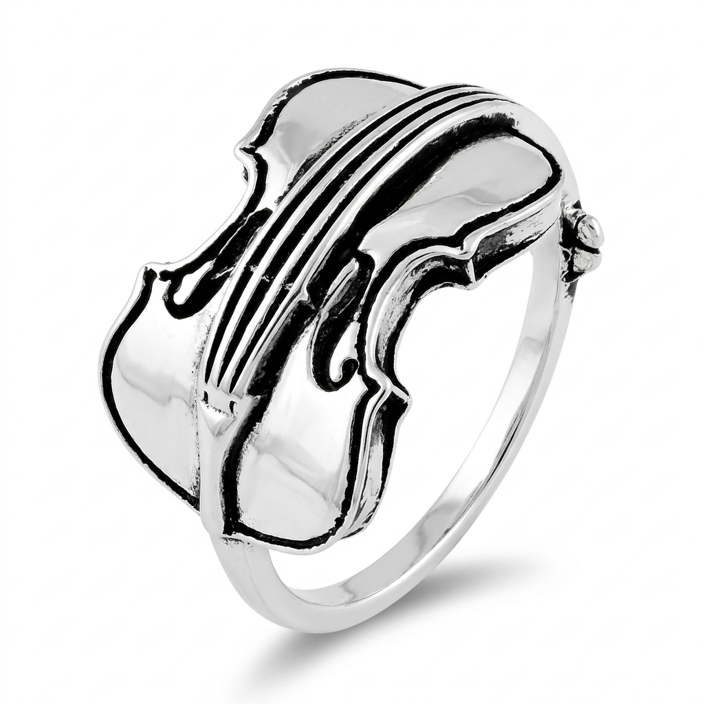 Sterling Silver Violin Music Ring for Women