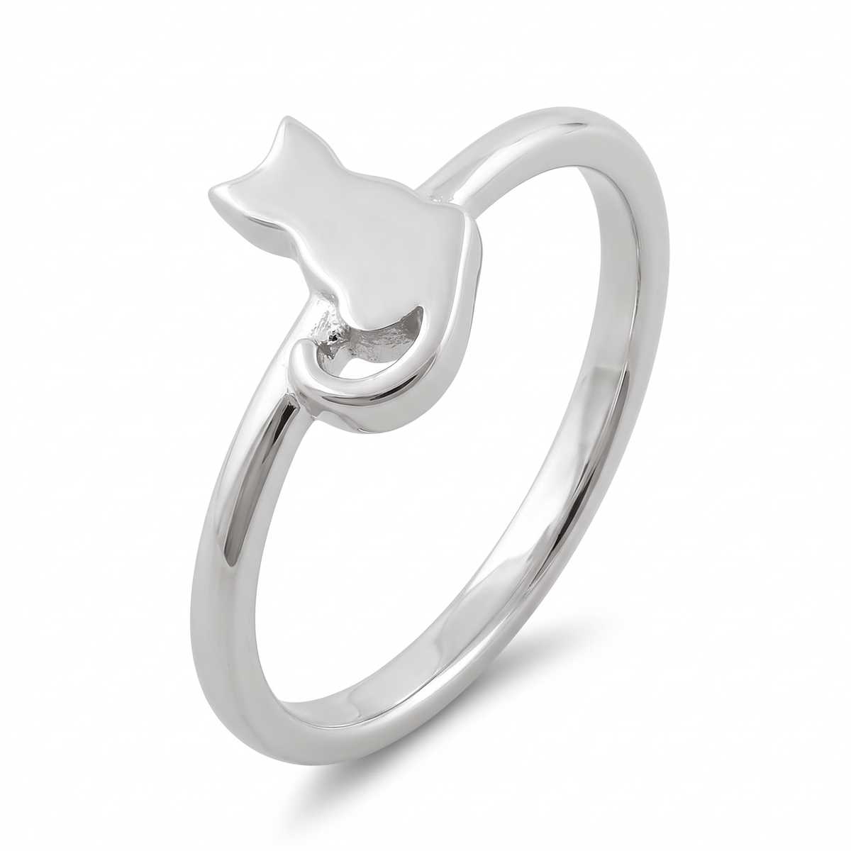 Sterling Silver Sitting Cat Stacking Ring for Women