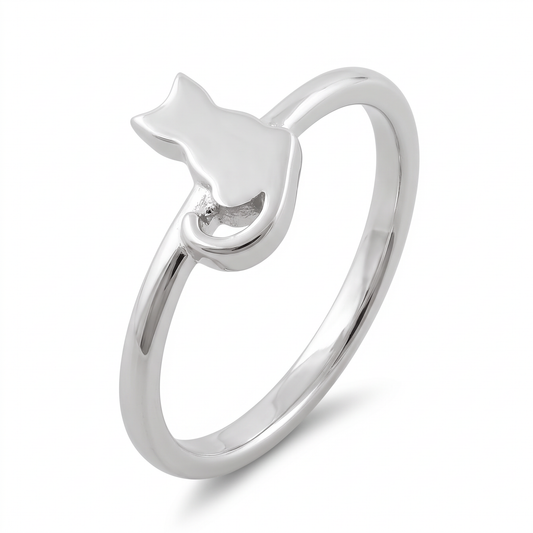 Sterling Silver Sitting Cat Stacking Ring for Women