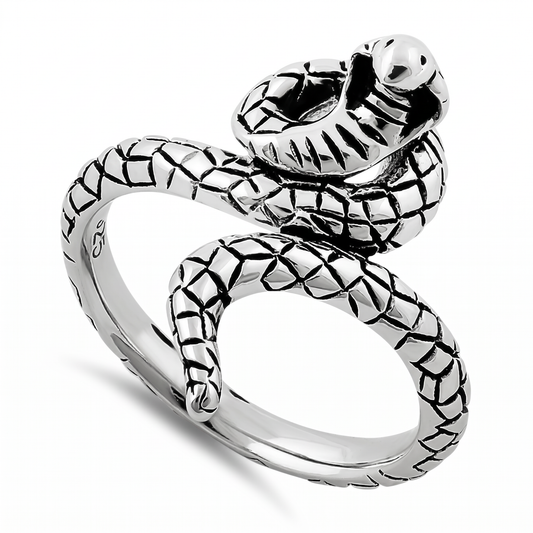 Sterling Silver Oxidized Cobra Snake Wrap Ring, Unisex