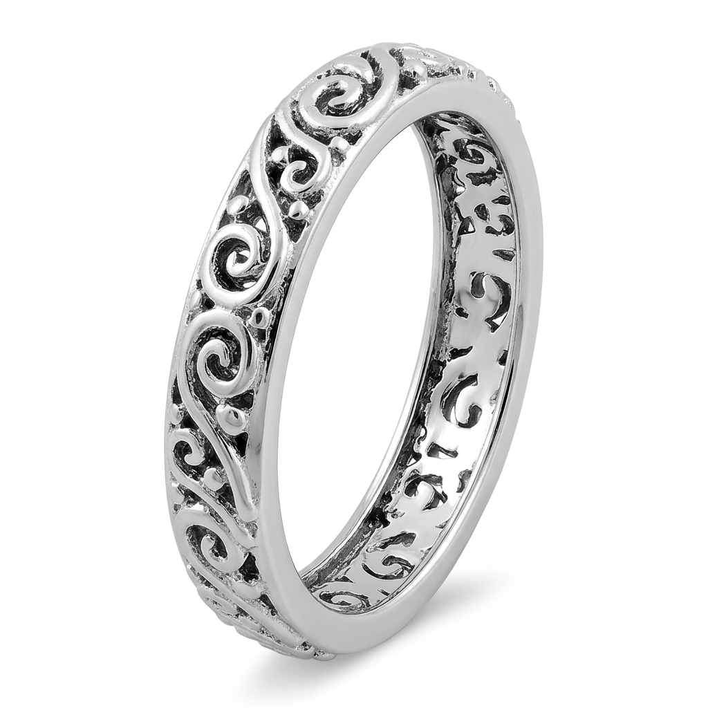 Sterling Silver 3.7mm Swirling Vine Eternity Band Ring for Women