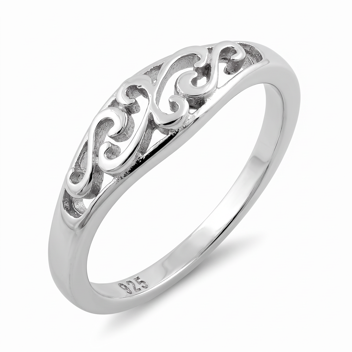 Sterling Silver Swirl Vine Band Ring for Women