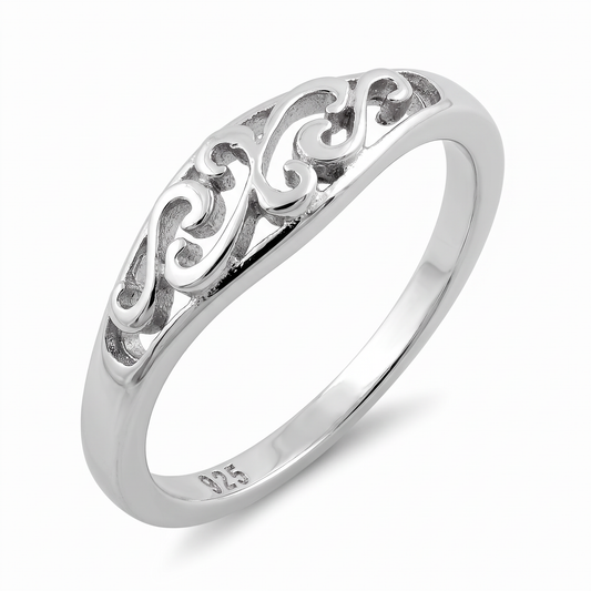 Sterling Silver Swirl Vine Band Ring for Women