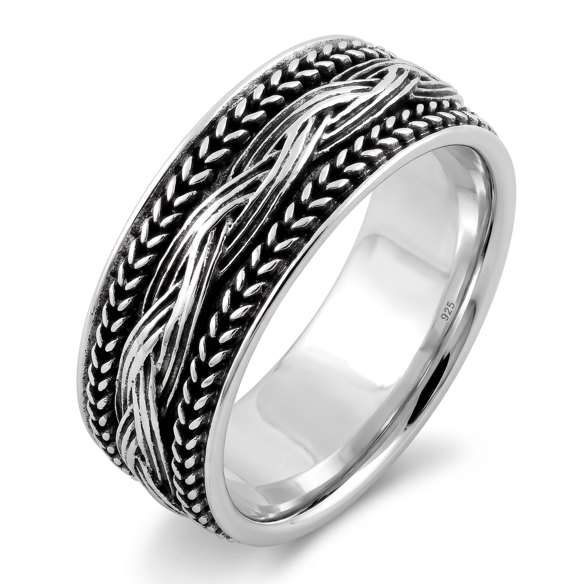 Sterling Silver 7.5mm Braided Bali Wedding Band Ring for Men