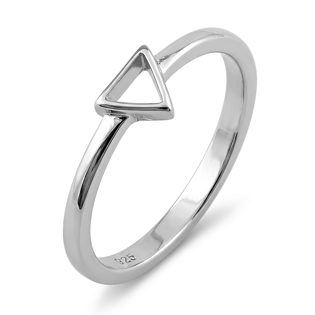 Sterling Silver Open Triangle Geometric Stacking Ring for Women