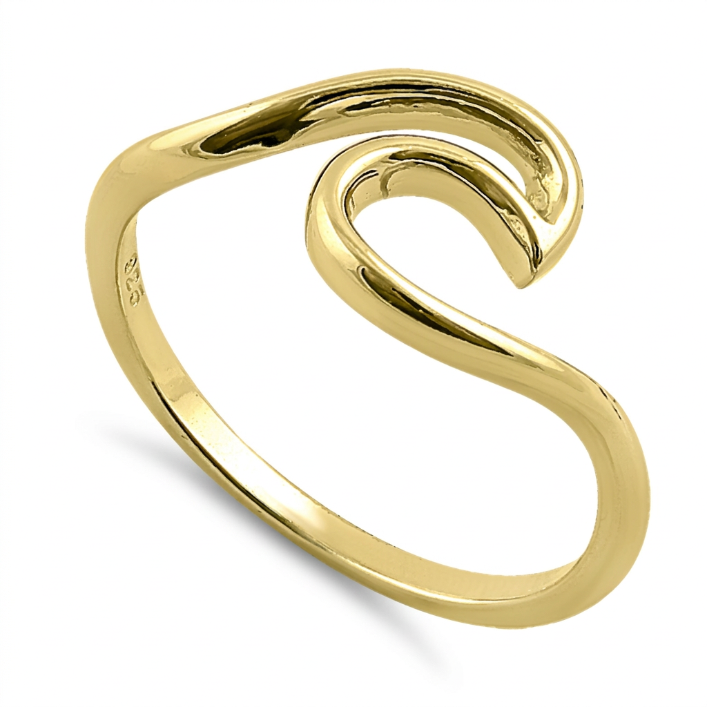 Gold Plated Sterling Silver Ocean Wave Curl Ring for Women