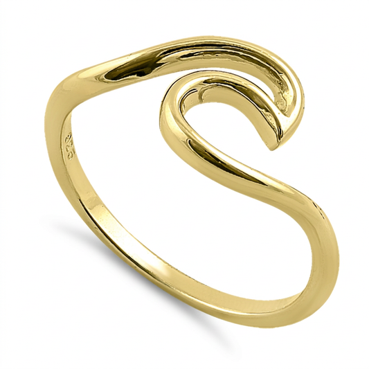 Gold Plated Sterling Silver Ocean Wave Curl Ring for Women