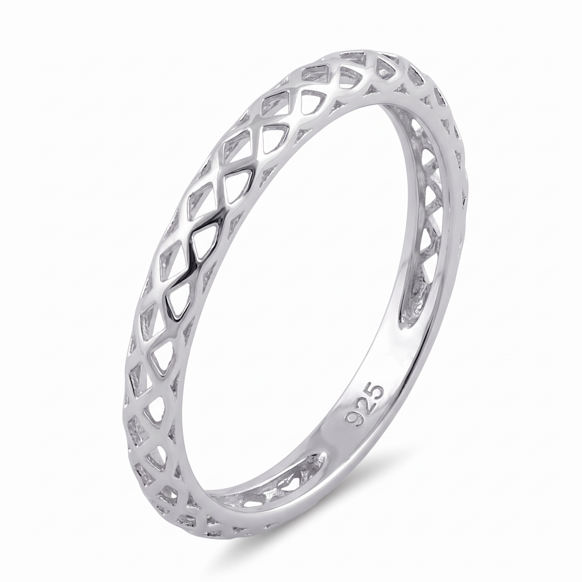 Sterling Silver Lattice Basket Weave Eternity Band Ring for Women