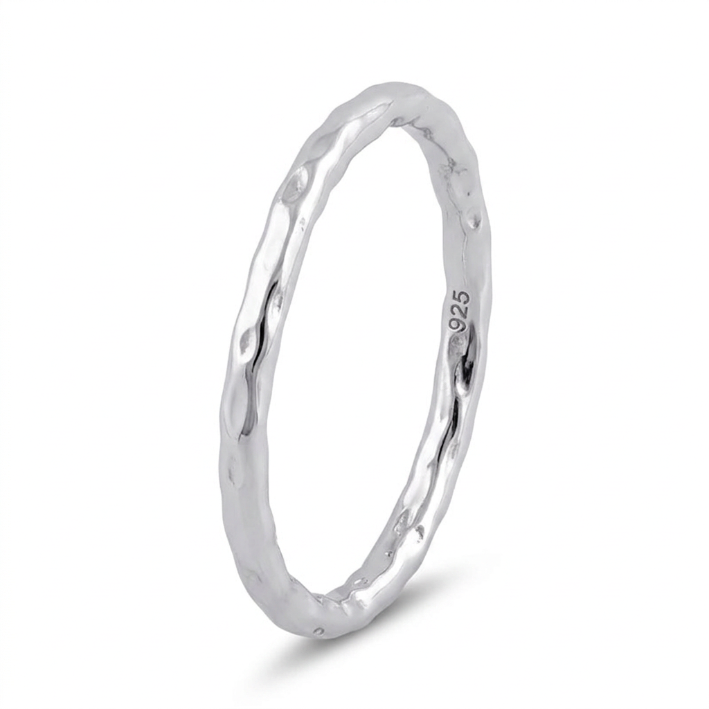 Sterling Silver Thin Hammered Stacking Ring for Women
