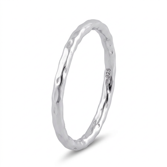 Sterling Silver Thin Hammered Stacking Ring for Women