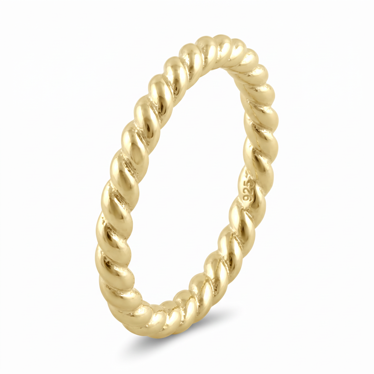 Gold Plated Sterling Silver 2mm Twisted Rope Stacking Ring for Women
