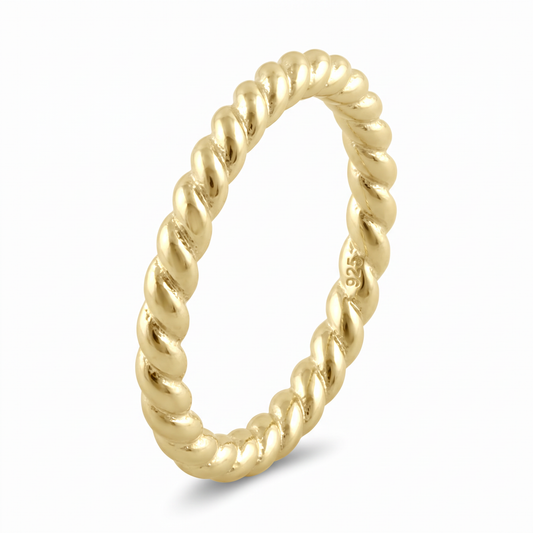 Gold Plated Sterling Silver 2mm Twisted Rope Stacking Ring for Women