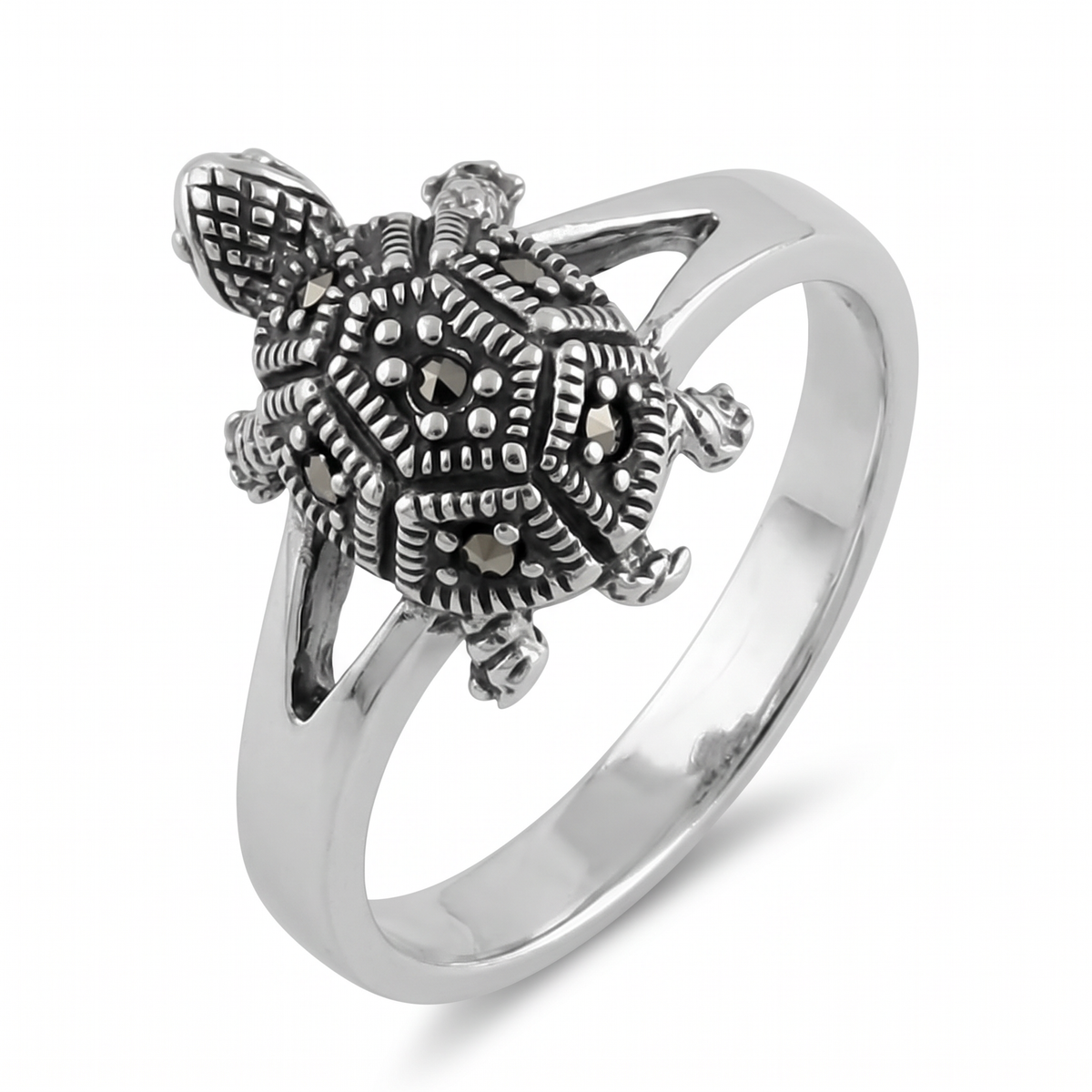 Sterling Silver Marcasite Turtle Ring for Women