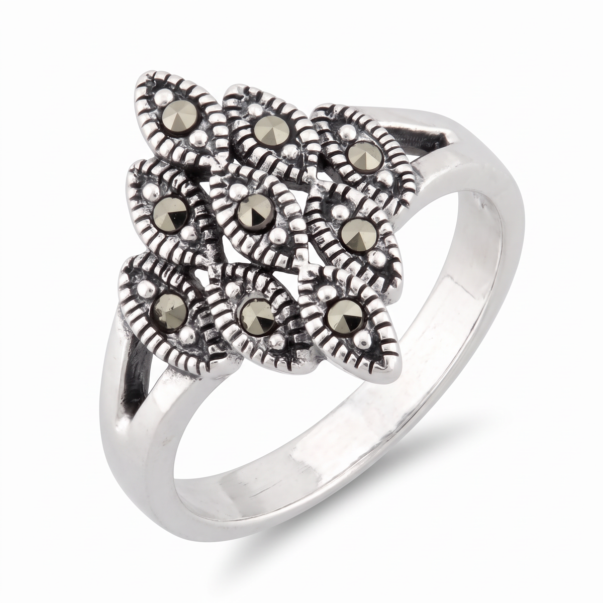 Sterling Silver Marcasite Marquise Cluster Ring for Women