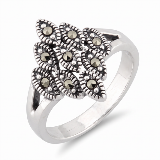 Sterling Silver Marcasite Marquise Cluster Ring for Women
