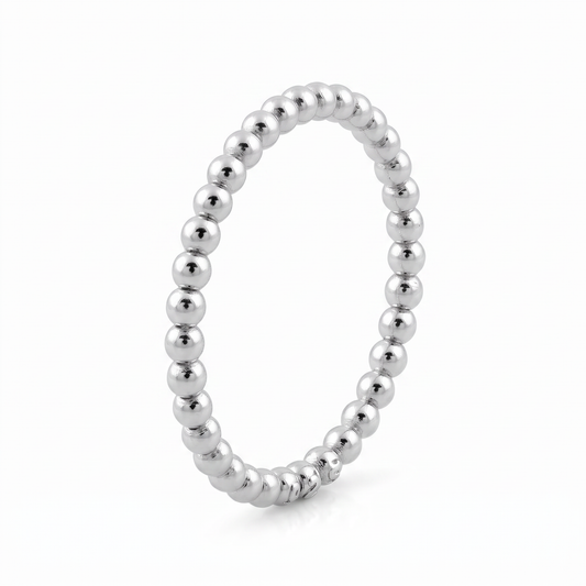 Sterling Silver 1.5mm Beaded Stacking Ring for Women