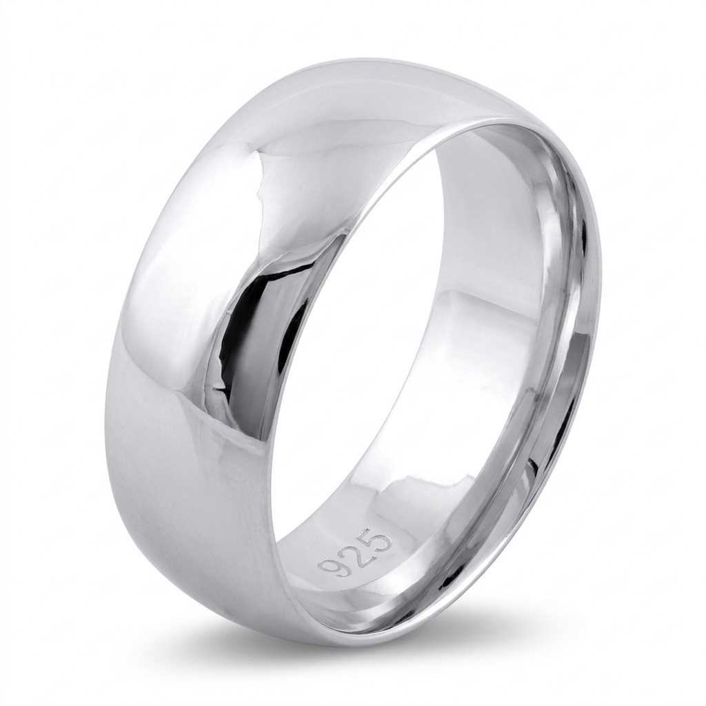 Sterling Silver 7mm Plain Dome Wedding Band Ring, Unisex