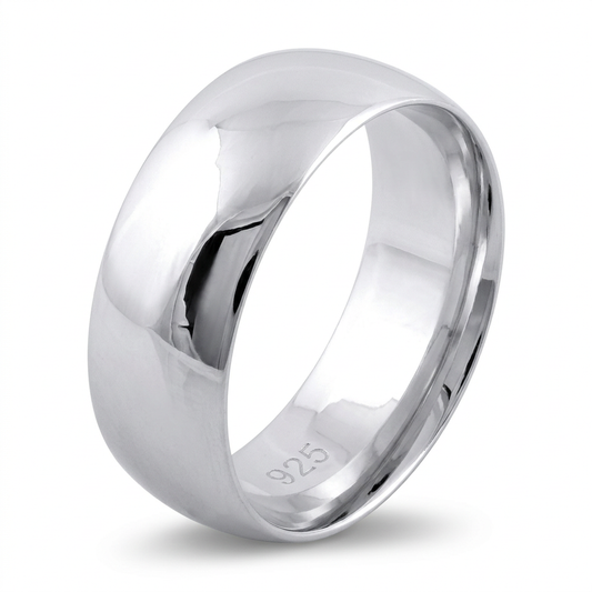 Sterling Silver 7mm Plain Dome Wedding Band Ring, Unisex