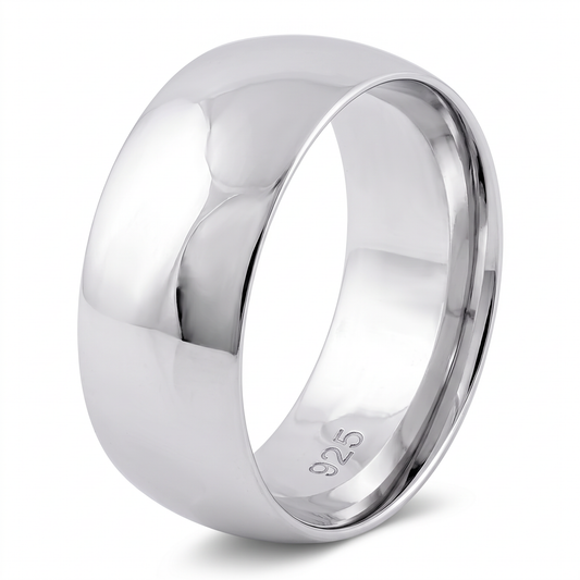 Sterling Silver 8mm Plain Dome Wedding Band Ring, Unisex