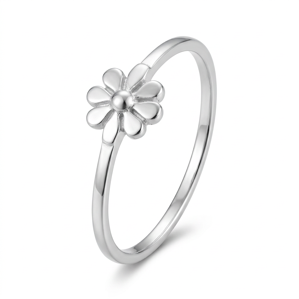 Sterling Silver Dainty Daisy Flower Ring for Women