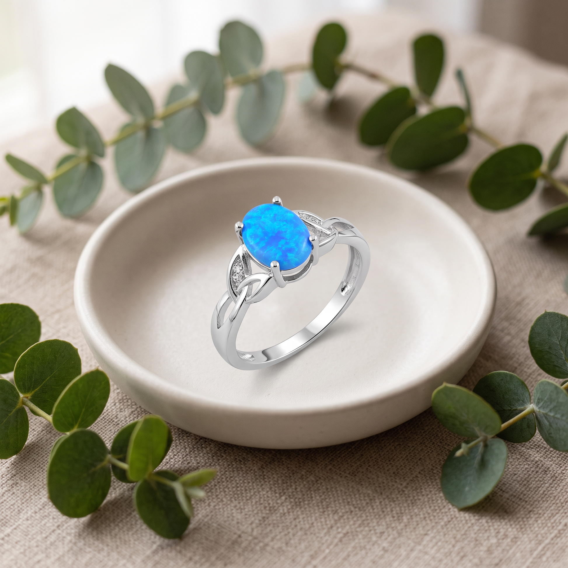Sterling Silver Center Stone Charmed Blue Lab Opal Ring styled