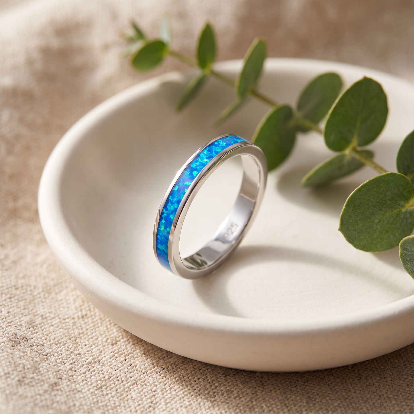 Sterling Silver Seamless Lab Opal Ring styled