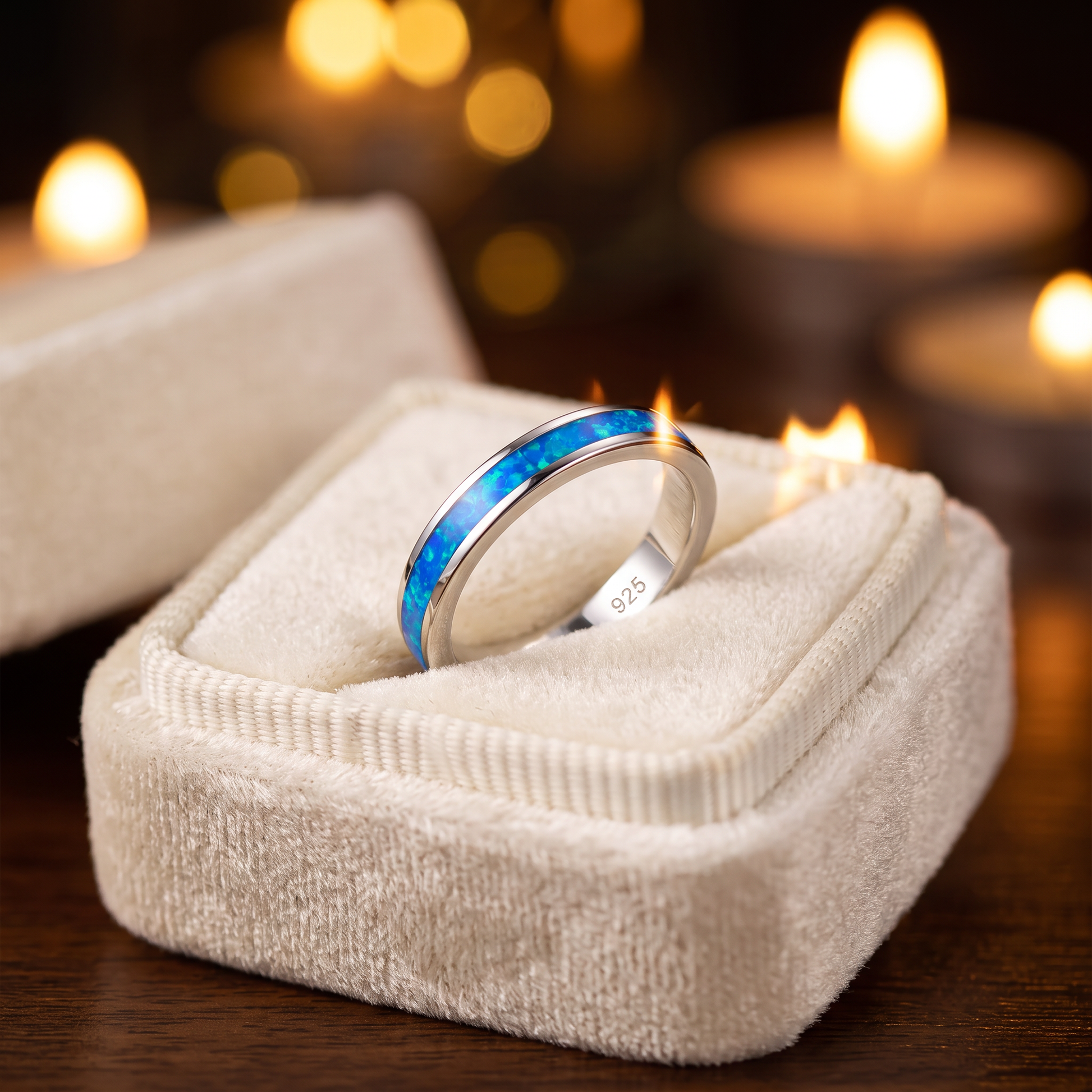 Sterling Silver Seamless Lab Opal Ring gift box
