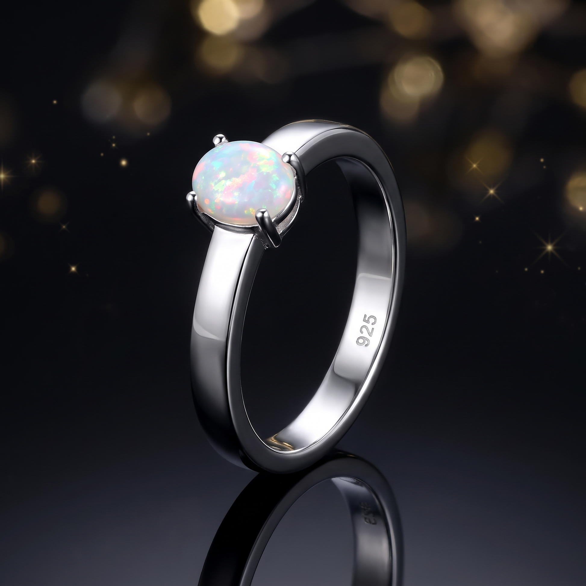 Sterling Silver Seamless Lab Opal Ring close-up