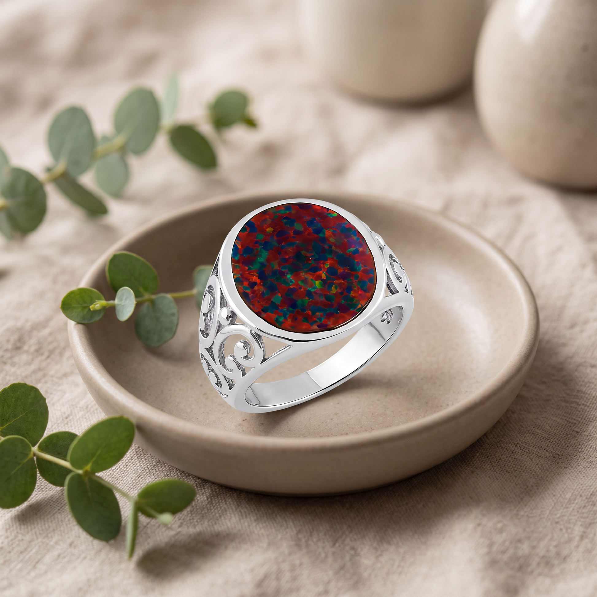 Sterling Silver Extravagant Black Lab Opal Ring styled