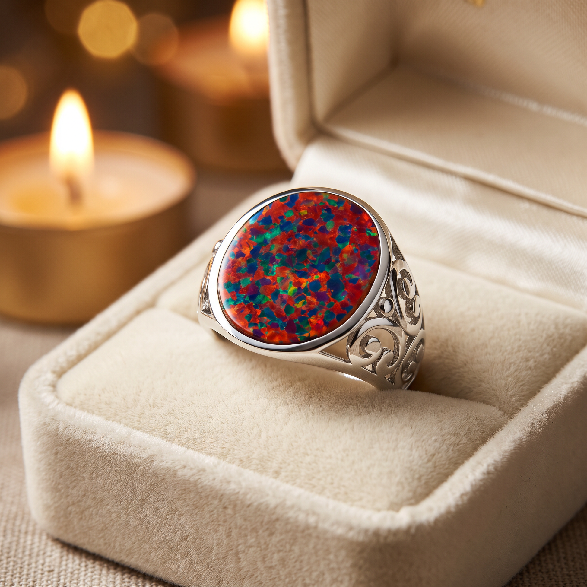 Sterling Silver Extravagant Black Lab Opal Ring gift box