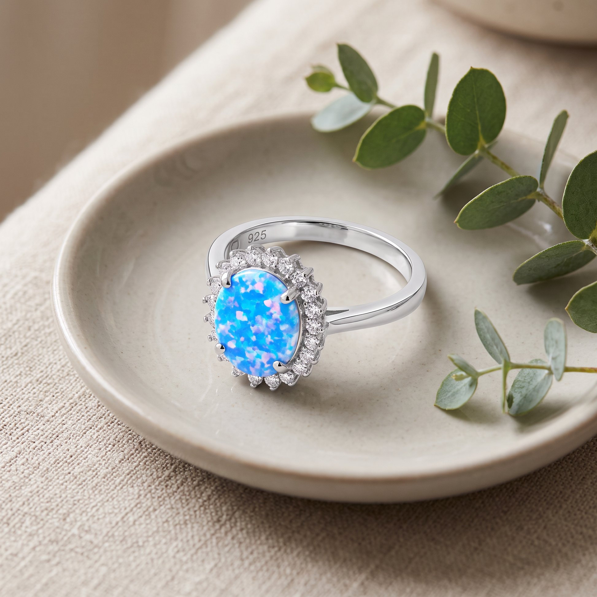 Sterling Silver Blue-Lavender Lab-Opal CZRing styled