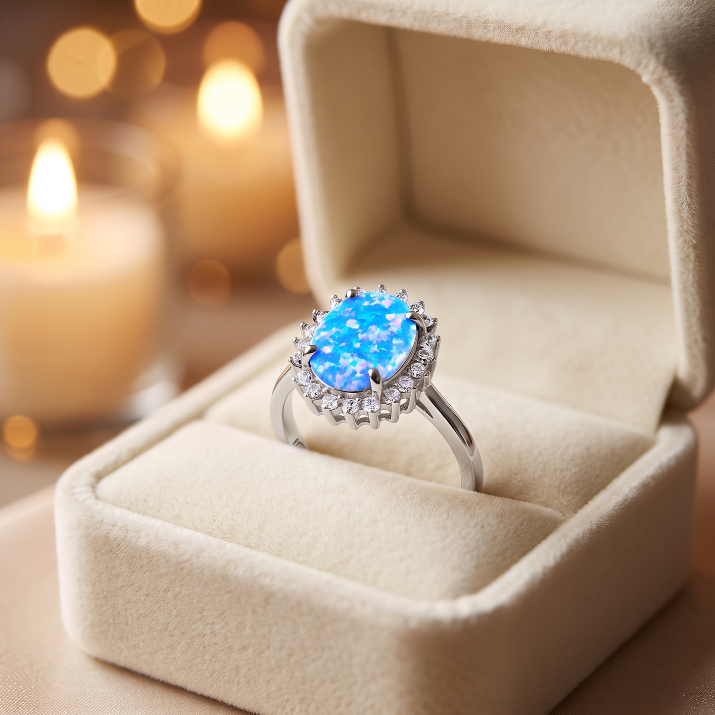 Sterling Silver Blue-Lavender Lab-Opal CZRing gift box