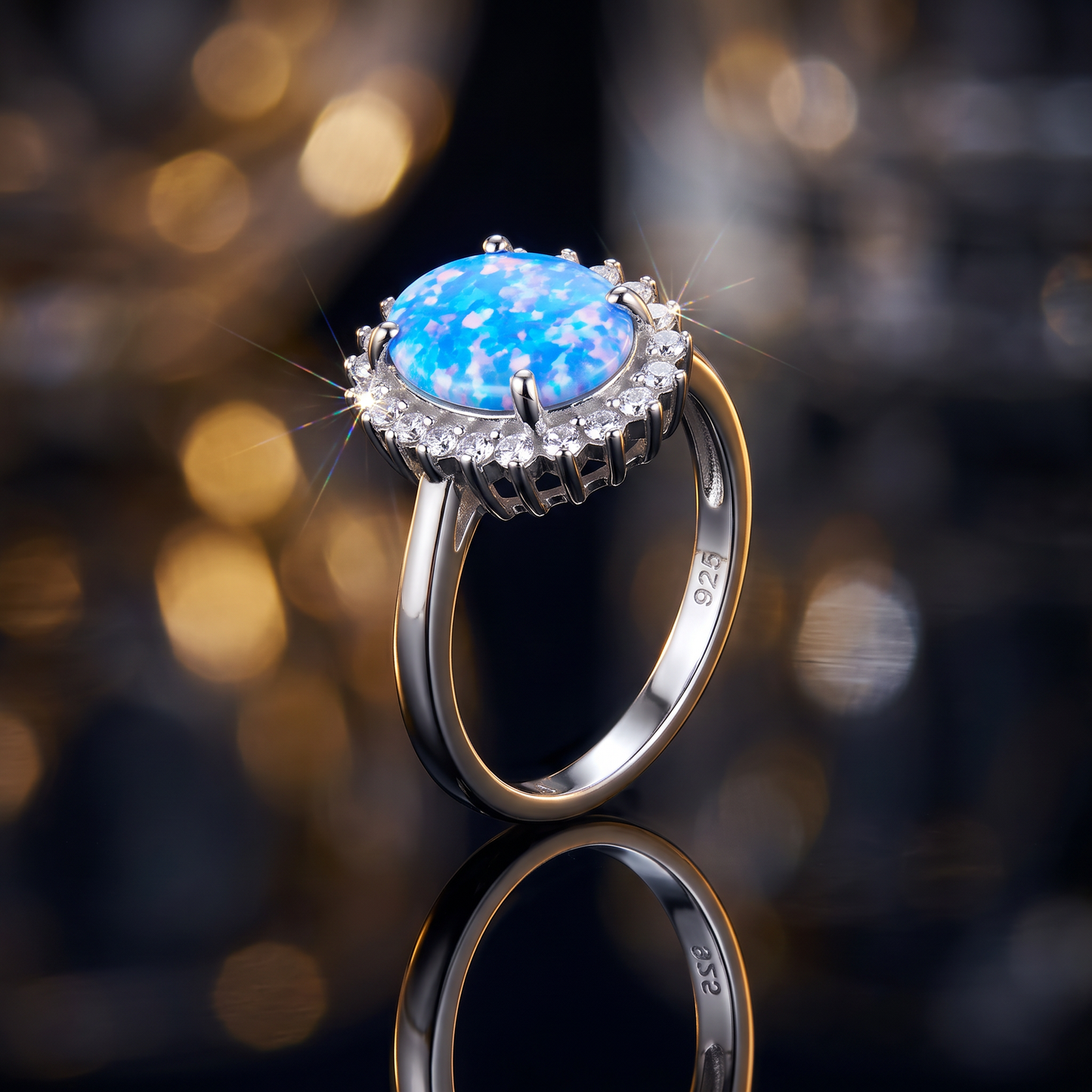 Sterling Silver Blue-Lavender Lab-Opal CZRing close-up