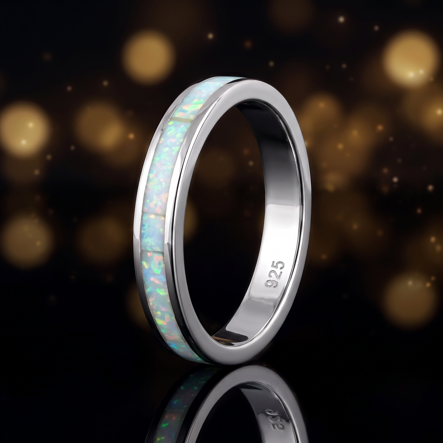 Sterling Silver White Lab-Opal Seamless Eternity Ring close-up