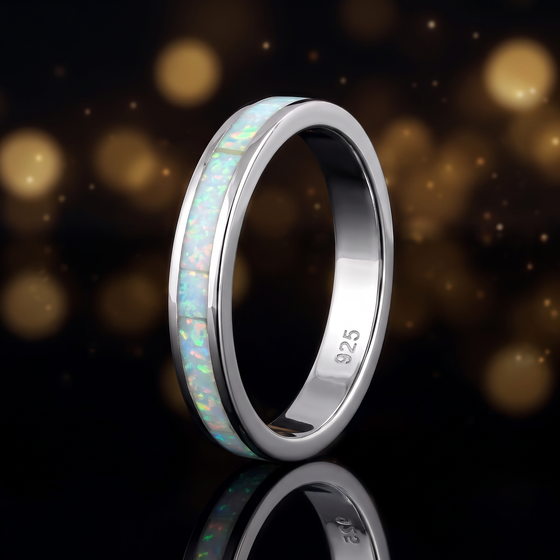 Sterling Silver White Lab-Opal Seamless Eternity Ring close-up