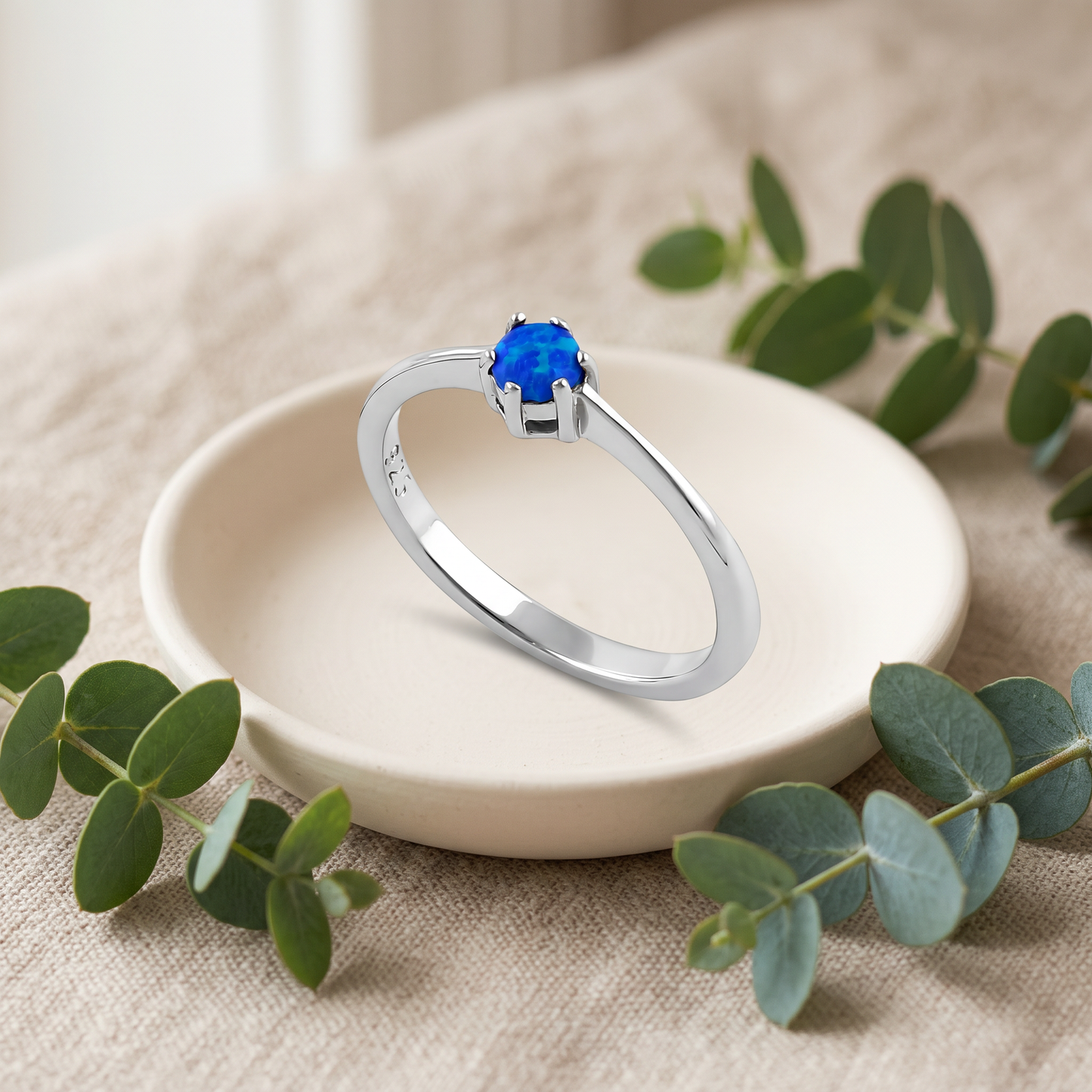 Sterling Silver Gold Plated Round Blue Lab Opal Ring styled