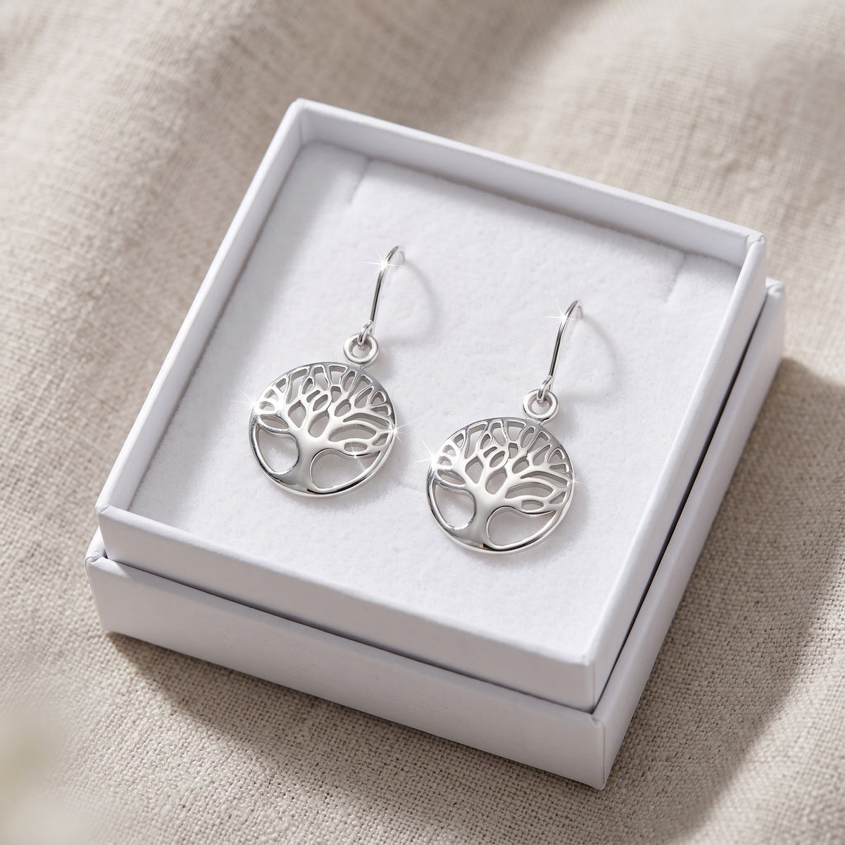 Sterling Silver Celtic Tree of life Dangle Earrings, 0.51" in a white gift box, ready to give