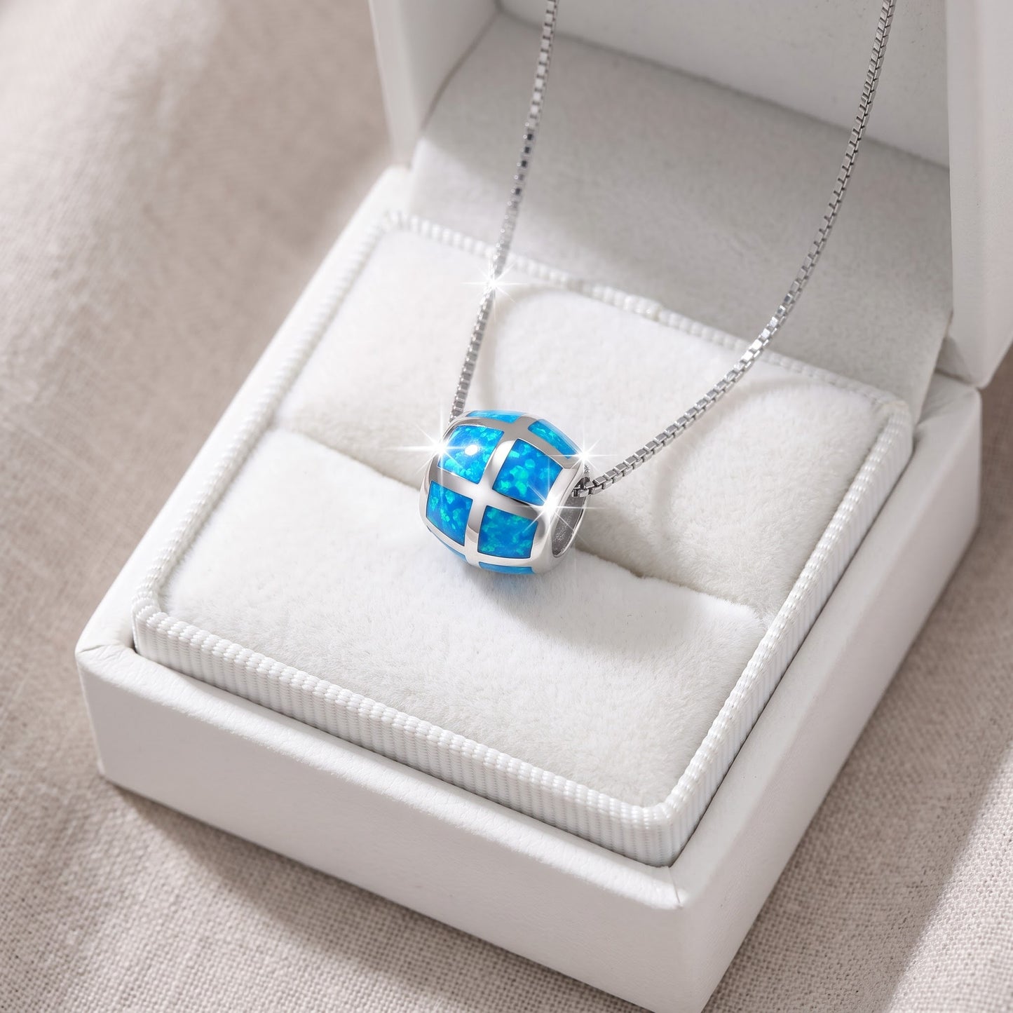 Sterling Silver Created Blue Opal Slider Necklace, 18" in a white gift box, ready to give