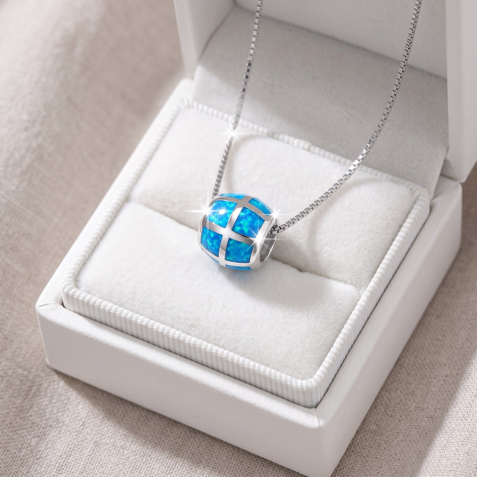 Sterling Silver Created Blue Opal Slider Necklace, 18" in a white gift box, ready to give