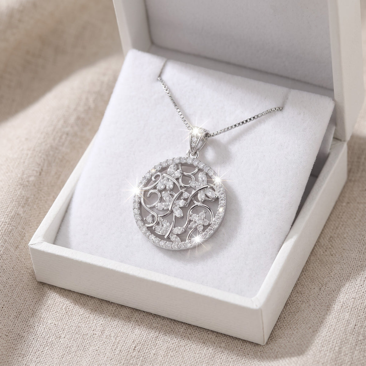 Sterling Silver CZ Filigree Dragonfly Circle Necklace, 18 Inch in a white gift box, ready to give