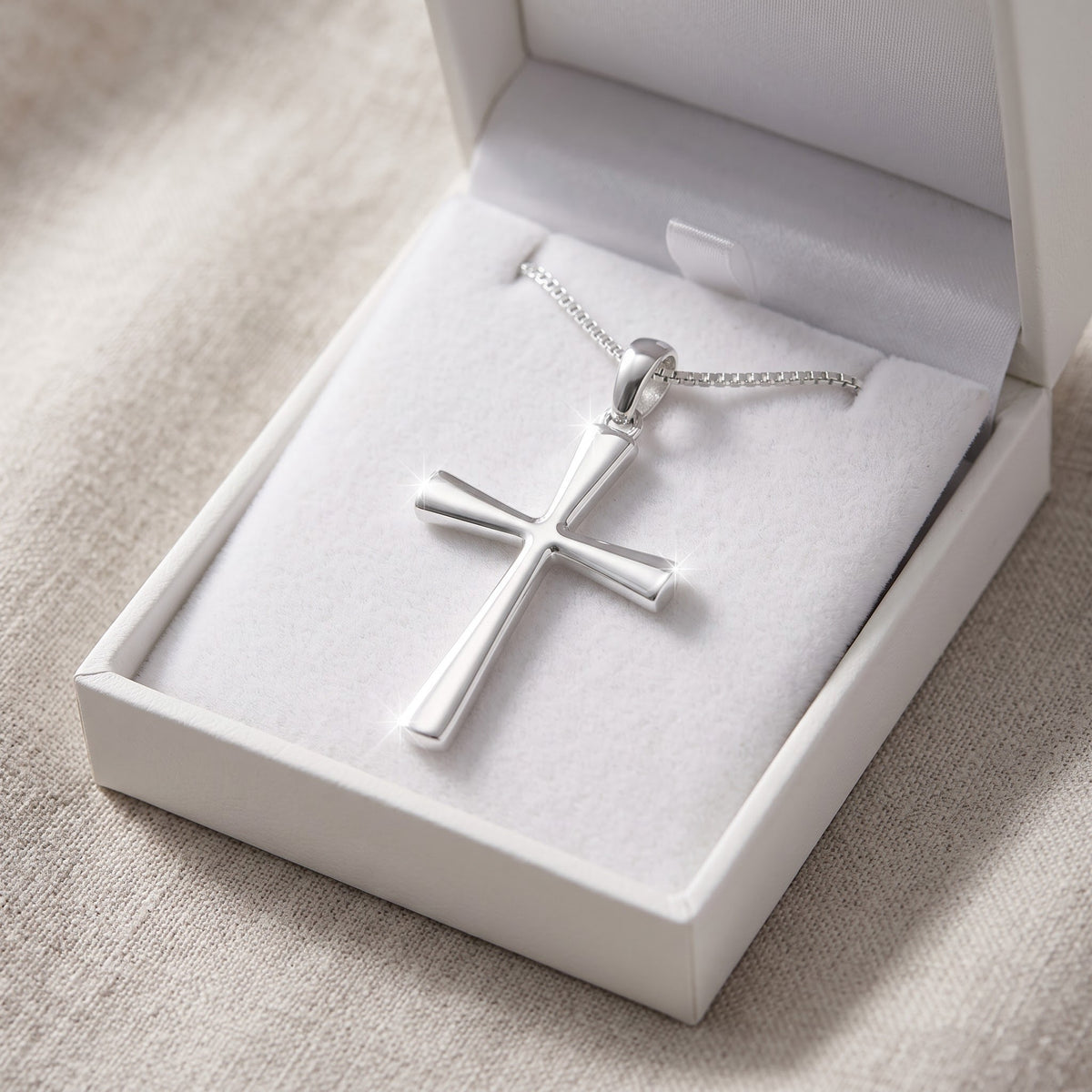 Sterling Silver Large Traditional Cross Necklace, 18" in a white gift box, ready to give