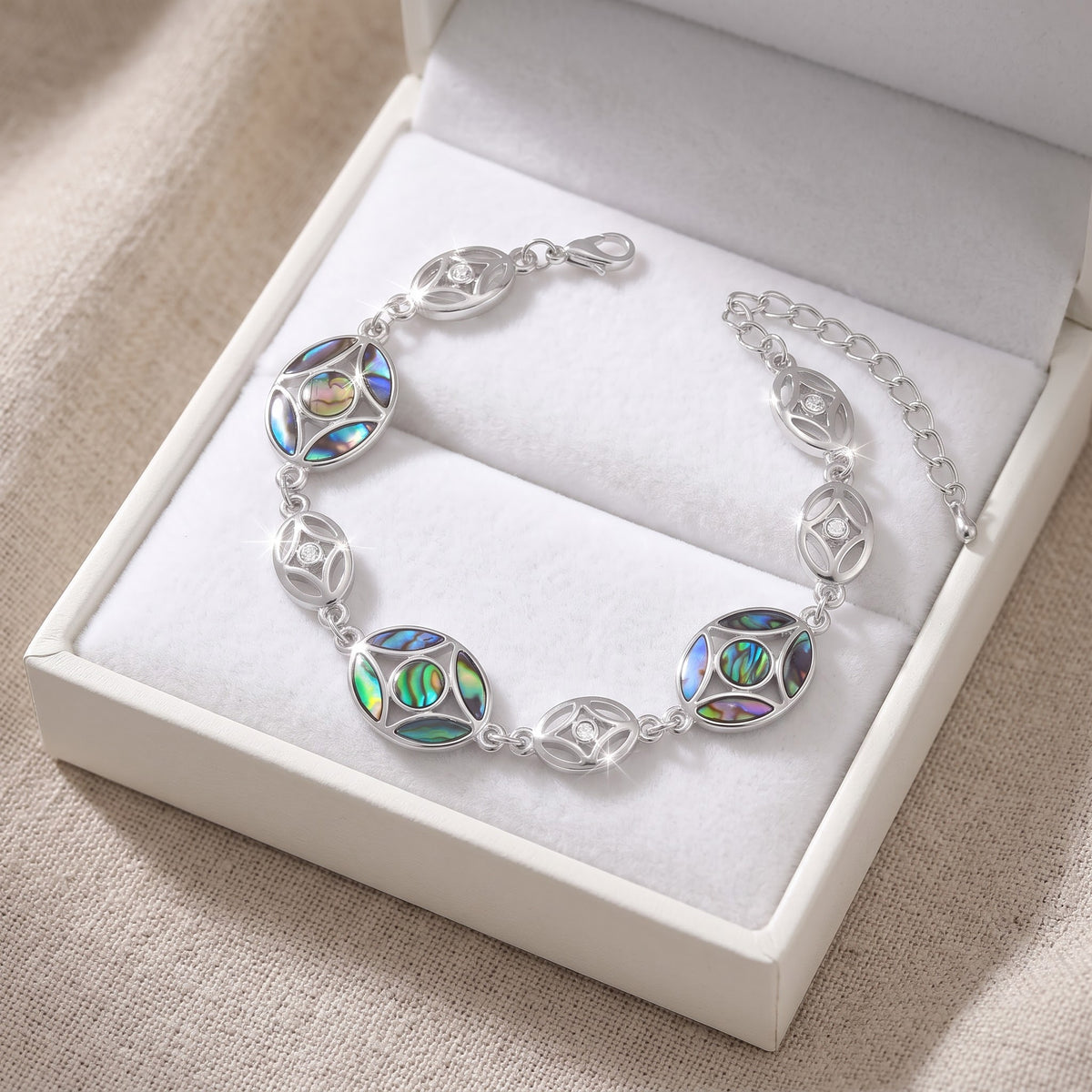 Women's Double sided Abalone Shell and Mother of Pearl Shell Bracelet 7.5 Inch in a white gift box, ready to give