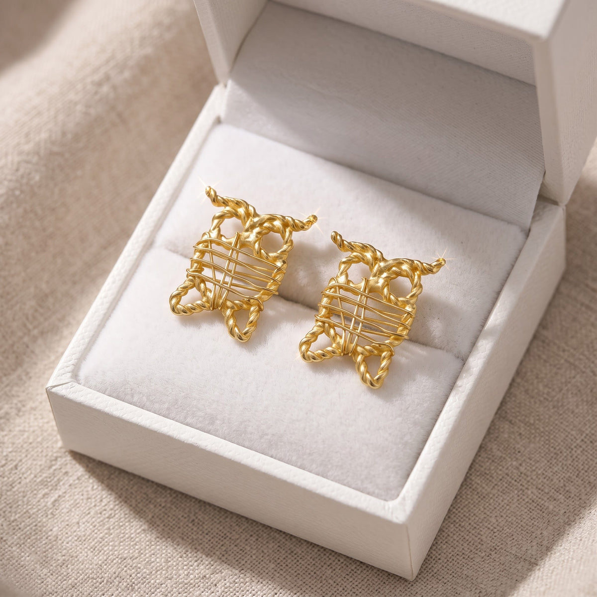 Yellow Gold Vermeil Sterling Silver Owl Stud Earrings in a white gift box, ready to give